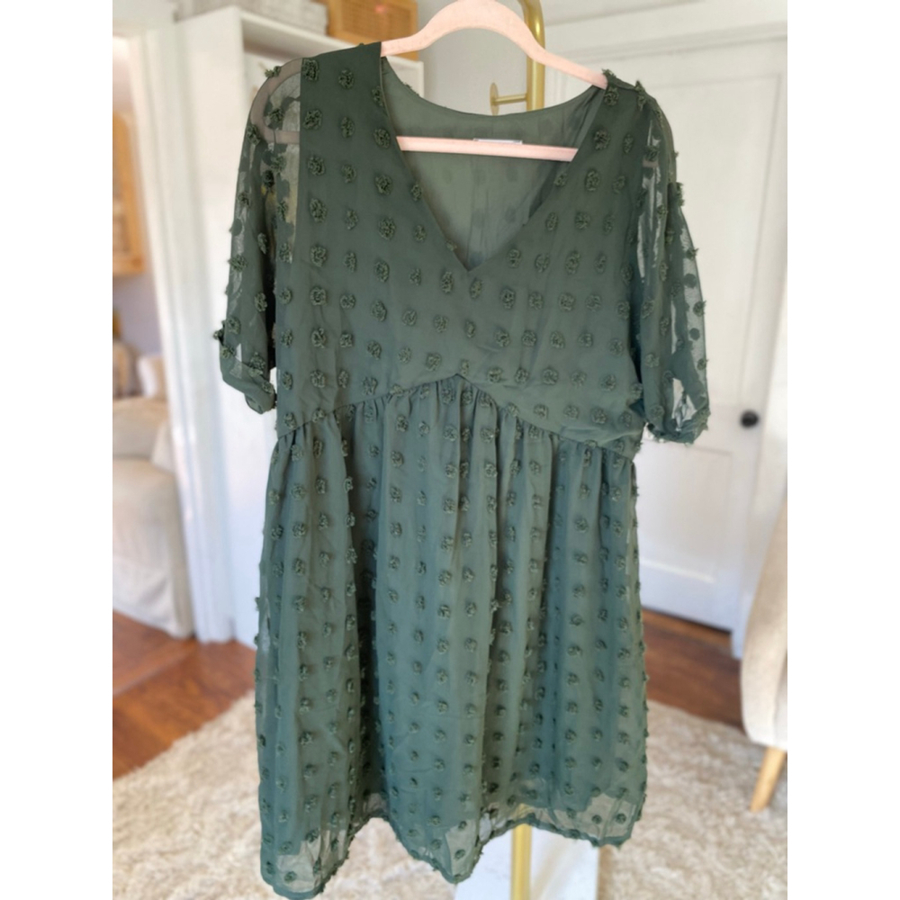 Kirundo Green Swiss Dot Chiffon Mini Dress Romantic Summer Wedding Guest Elegant - Picture 2 of 7
